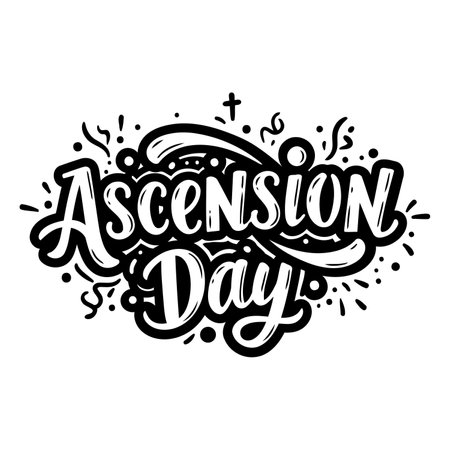 Bold, stylized lettering for Ascension Day.  Hand-drawn/graphic design aesthetic with decorative flourishes. Ideal for religious calendars, posters, or greeting cards.のイラスト素材