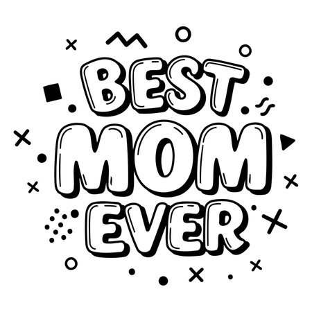 Bold, stylized typography graphic perfect for Mother's Day marketing or social media posts.  Black and white design with a playful, fun aesthetic. Ideal for print, web, or social media.のイラスト素材