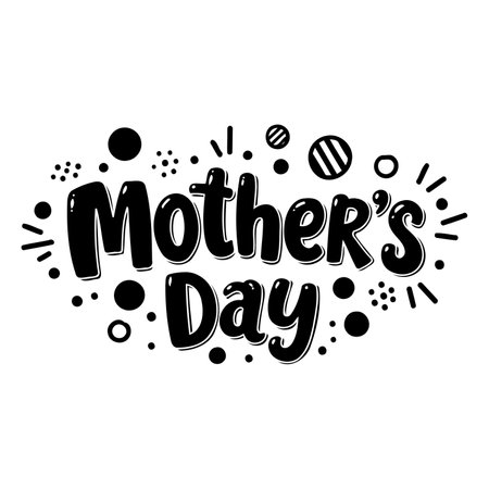 Bold, playful typography of "Mother's Day" with simple, decorative elements.  Perfect for advertising, cards, or social media posts related to Mother's Day.のイラスト素材