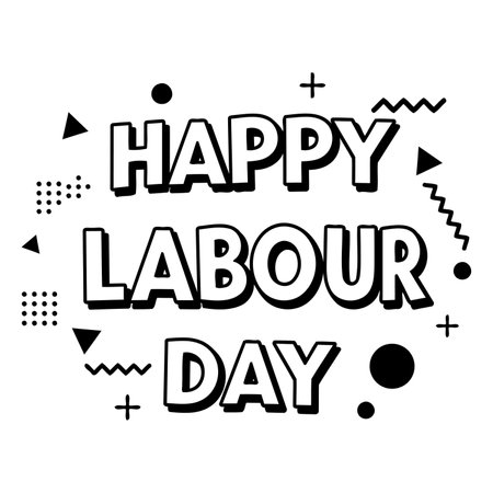 Bold, graphic Happy Labour Day design, ideal for social media posts, marketing materials, and print.  Modern, retro style.のイラスト素材
