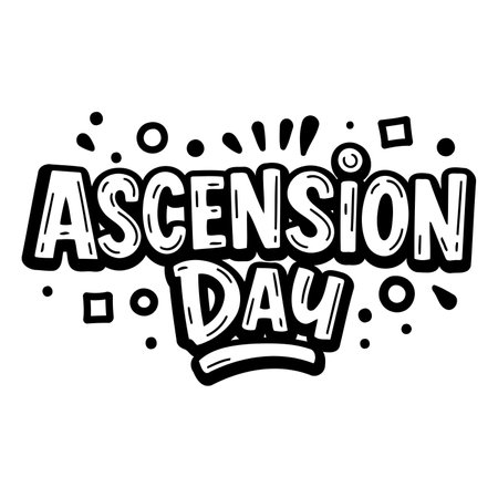 Bold, stylized lettering for Ascension Day.  Hand-drawn, graphic design aesthetic.  Ideal for religious calendar, holiday greeting cards, and social media.のイラスト素材