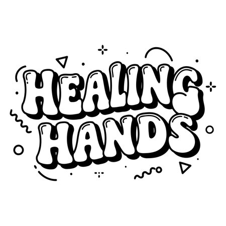Bold, stylized graphic of "Healing Hands" suitable for health-related marketing or social media posts.  Fun, youthful style; ideal for social media or positive uplifting messaging.のイラスト素材