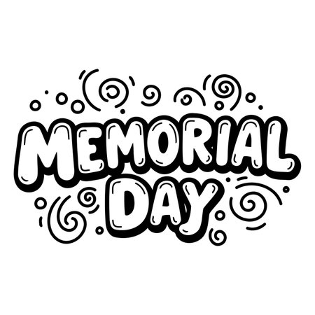 Black and white doodle graphic design of "Memorial Day".  Suitable for advertising, social media, or editorial use.のイラスト素材