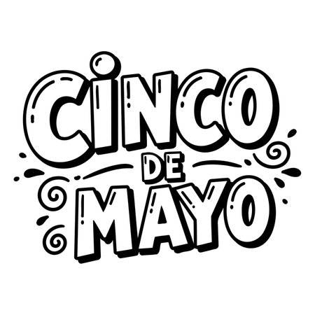 Bold, stylized lettering of "Cinco de Mayo" with a playful, hand-drawn aesthetic.  Perfect for Cinco de Mayo celebrations, advertisements, or editorial content related to Mexican culture.のイラスト素材