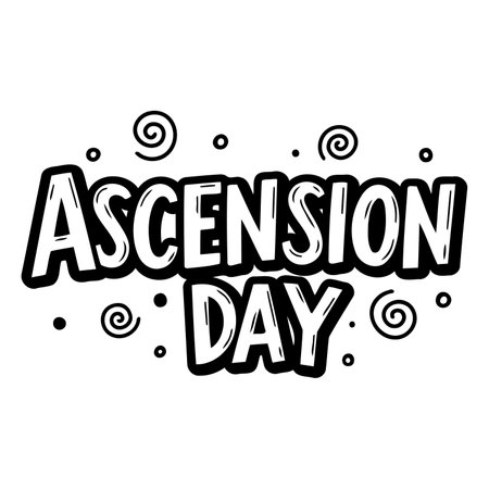 Bold, stylized lettering for Ascension Day, with whimsical swirls and dots.  Suitable for religious or community calendar/poster.のイラスト素材