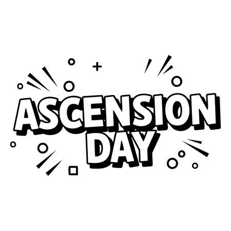 Black and white comic style graphic for Ascension Day, suitable for religious or cultural marketing, social media posts, or educational materials.  Vibrant lettering and graphic elements.のイラスト素材