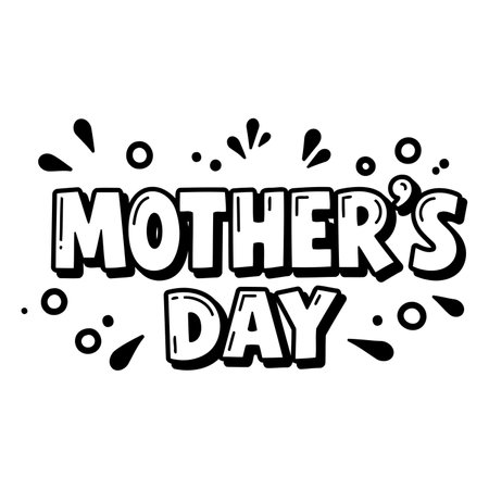 Bold, cartoon-style Mother's Day graphic. Ideal for marketing materials, social media, or greeting cards.  Black and white vector image.のイラスト素材
