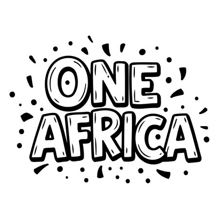 Bold, stylized lettering declares "ONE AFRICA" with a playful, graphic design.  Suitable for advertising, social media, or editorial pieces focusing on Pan-African unity or global issues.のイラスト素材