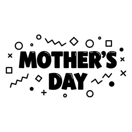Black and white Mother's Day graphic with a fun, modern, geometric style. Perfect for advertising or social media posts.のイラスト素材
