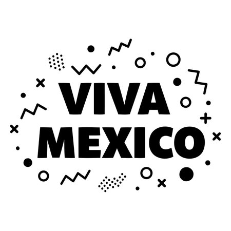 Bold "Viva Mexico" graphic with playful, geometric shapes.  Modern, fun style suitable for advertising, apparel, or social media.のイラスト素材