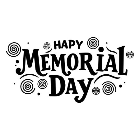 Bold, stylized lettering for Happy Memorial Day.  Ornate decorative elements add a vintage touch. Suitable for advertising, social media posts, or editorial use related to Memorial Day.のイラスト素材