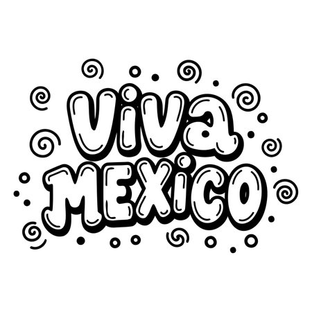 Black and white, stylized graphic of "Viva Mexico."  Perfect for Mexican themed advertising or editorial use.のイラスト素材