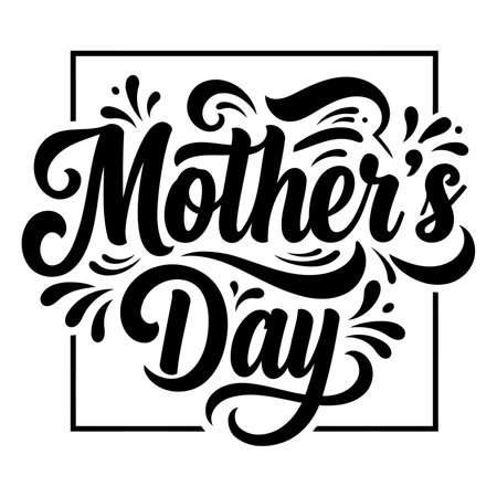Stylish, bold Mother's Day lettering in a decorative script font, framed by a simple square border.  Ideal for advertising, greeting cards, or editorial pieces related to Mother's Day.のイラスト素材