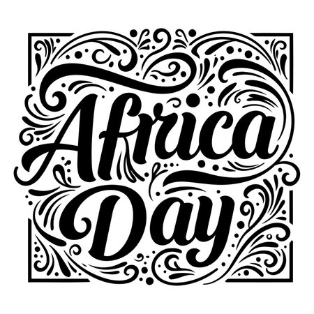 Bold, stylized lettering for Africa Day. Ornate, decorative border. Ideal for advertising, posters, or social media related to African culture or events.のイラスト素材