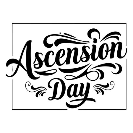 Bold, stylized lettering of "Ascension Day" with decorative flourishes.  Classic, elegant design suitable for religious or cultural advertising, social media, or editorial use.のイラスト素材
