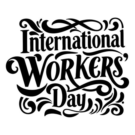 Ornate, stylized typography design for International Workers' Day.  Suitable for advertising, social media, or educational materials.のイラスト素材