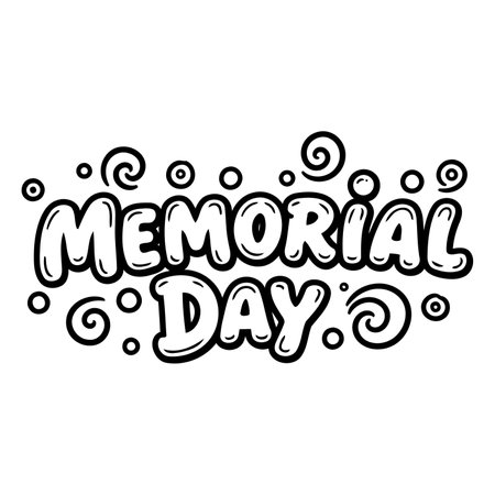 Bold, whimsical typography design perfect for Memorial Day marketing materials or educational projects.  Simple black and white style, ideal for social media posts or print.のイラスト素材