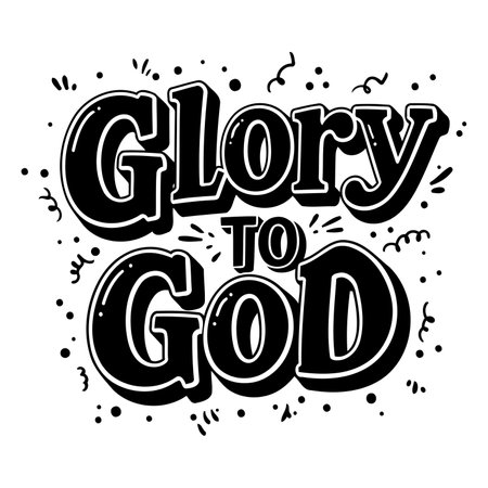 Bold, stylized lettering proclaims "Glory To God" in a whimsical, graphic design.  Perfect for religious advertising, inspirational prints, or social media.のイラスト素材