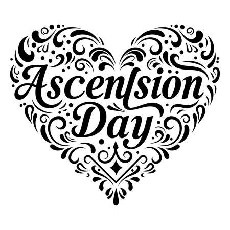Decorative heart-shaped graphic with ornate design and "Ascension Day" text; suitable for religious or cultural marketing, social media posts, or print media.のイラスト素材