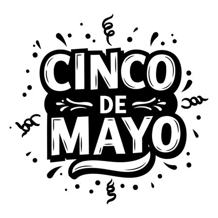 Bold, stylized lettering declares Cinco de Mayo.  Vintage-inspired design with decorative flourishes and splatters.  Great for advertising, greeting cards, or editorial content about Mexican celebrations.のイラスト素材