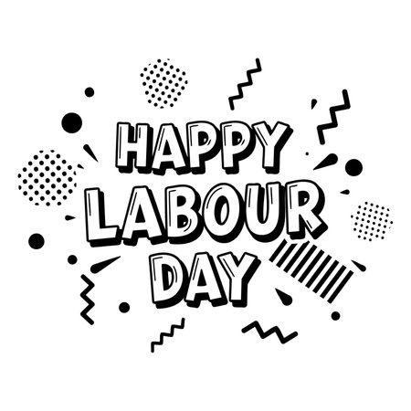 Bold, stylized graphic showcasing Happy Labour Day, perfect for social media, advertising, or print marketing.  Use of pop art style and modern graphic elements.のイラスト素材