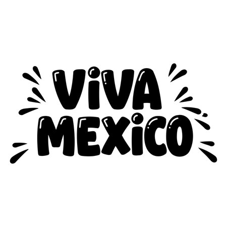 Bold, stylized lettering proclaims "Viva Mexico" with playful, radiating graphic elements.  Fun and festive design suitable for advertising, merchandise, or editorial use related to Mexico.のイラスト素材