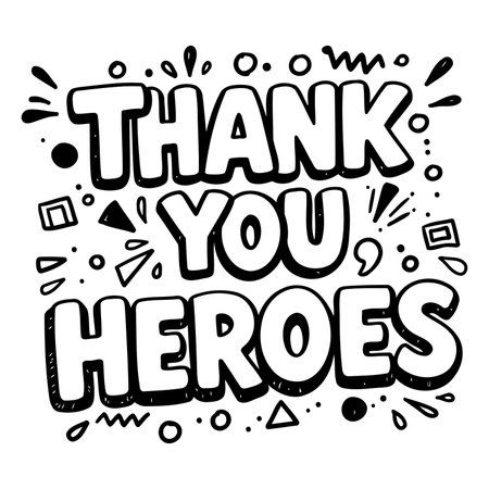 Bold, stylized lettering expressing gratitude.  Hand-drawn, whimsical graphic design with simple shapes & textures.  Suitable for  motivational posters, social media graphics, or thank you cards.のイラスト素材