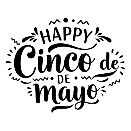 Stylish, bold lettering design of "Happy Cinco de Mayo".  Excellent for advertising or editorial use, especially for Cinco de Mayo related items.のイラスト素材
