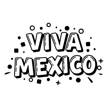 Bold, stylized lettering of "Viva Mexico" with a playful, comic-book font.  Perfect for travel-themed advertising, or editorial pieces relating to Mexico.のイラスト素材