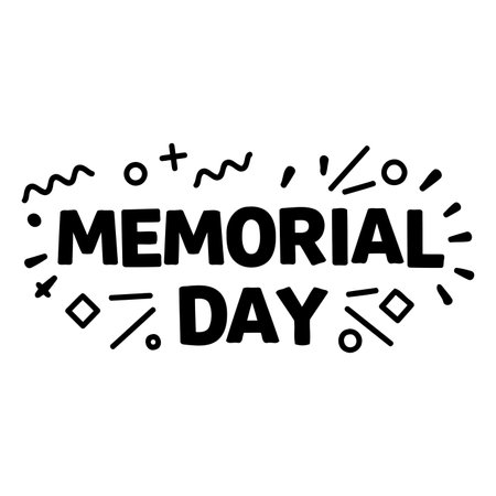 Bold "Memorial Day" text with playful, graphic elements.  Modern, fun design.  Suitable for advertising, social media, or editorial content related to the holiday.のイラスト素材