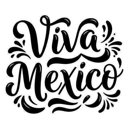Stylish, hand-lettered "Viva Mexico" design perfect for Latin American-themed marketing, social media, or merchandise.  Use for advertising, posters, social media posts, or greetings cards.のイラスト素材