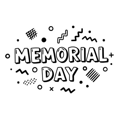 Bold, stylized graphic design for Memorial Day, ideal for marketing materials or social media posts. Features playful typography and graphic elements.のイラスト素材