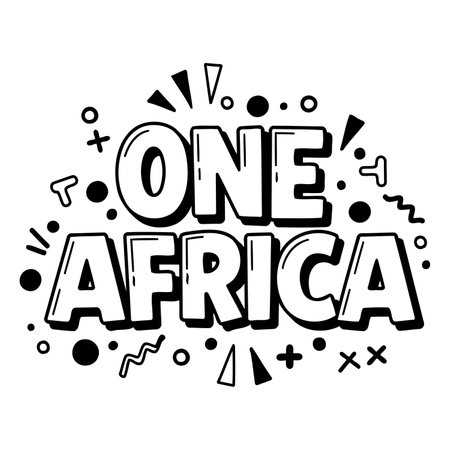 Bold, stylized graphic design of "One Africa" suitable for marketing, advertising, or educational use.  Features a fun, modern, and impactful style.のイラスト素材