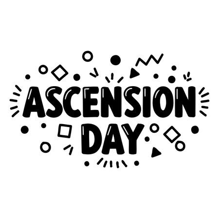 Bold, playful typography celebrating Ascension Day.  Fun, decorative elements add a youthful aesthetic.  Ideal for social media graphics, merchandise, or religious-themed promotions.のイラスト素材