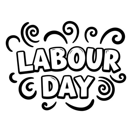 Bold, stylized Labour Day graphic, perfect for social media, marketing materials, or posters.  Suitable for advertising, celebrations, and educational use.のイラスト素材