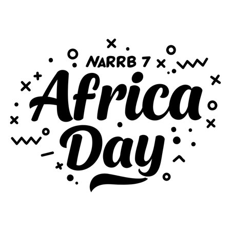 Bold, stylized text graphic of "Africa Day" with a vintage-inspired font.  Modern decorative elements enhance the design. Ideal for advertising, social media, or apparel.のイラスト素材