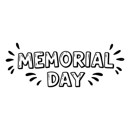 Bold, hand-drawn lettering style graphic perfect for Memorial Day marketing or social media posts.  Suitable for advertising, editorial, or print design.のイラスト素材