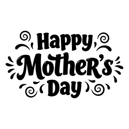 Bold, stylized typography featuring "Happy Mother's Day" with decorative swirls.  Perfect for advertising, greeting cards, apparel, or editorial use related to Mother's Day.のイラスト素材