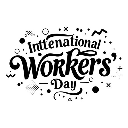Stylish black and white graphic design for International Workers' Day, suitable for advertising, social media posts, or educational materials.  Modern, celebratory typography.のイラスト素材