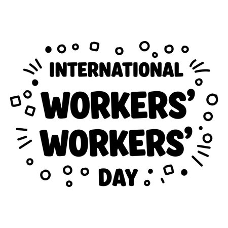 Bold, playful typography celebrates International Workers' Day.  Simple shapes and rounded lettering create a cheerful, yet professional, design.  Suitable for social media posts, posters, or print advertising related to labor rights, recognition, or worker appreciation.のイラスト素材