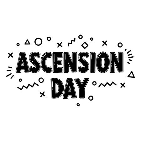 Bold, textured typography celebrating Ascension Day.  Modern, playful design with geometric shapes and a celebratory feel. Ideal for advertising religious events, greeting cards, or social media posts.のイラスト素材