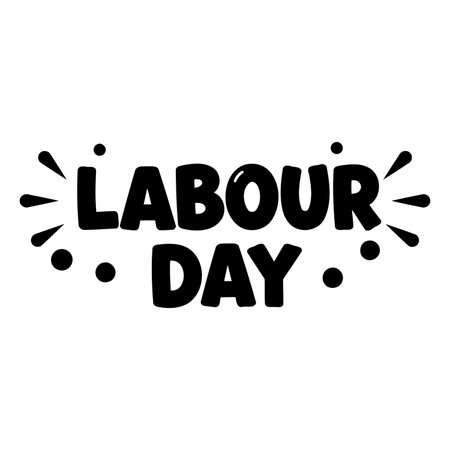 Bold, cartoon-style Labor Day typography, perfect for advertising, social media, or posters.  Use for commemorative celebration graphics.のイラスト素材
