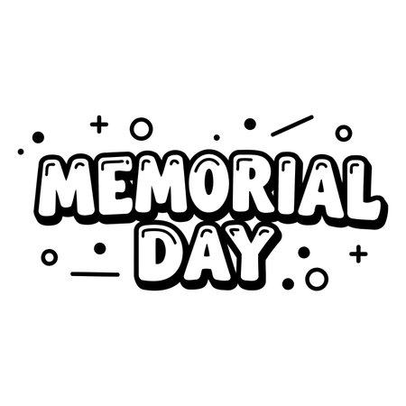 Black and white bold comic sans style graphic for Memorial Day. Ideal for marketing or social media use.のイラスト素材