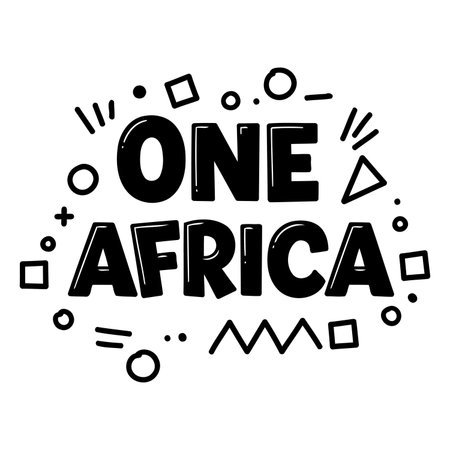 Bold, stylized graphic design of "One Africa" with various geometric shapes. Ideal for marketing, social media, or educational materials about unity.のイラスト素材