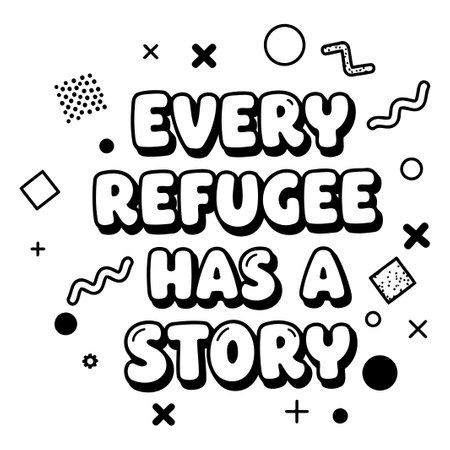 Black and White Refugee Quote with Geometric Designのイラスト素材