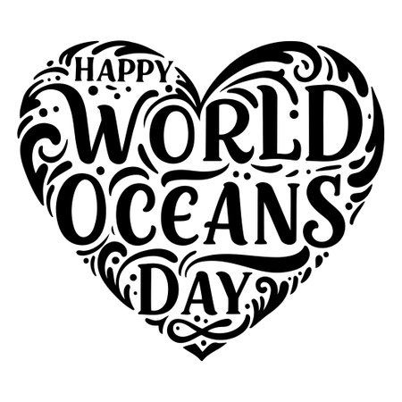 Happy World Oceans Day Heart Designのイラスト素材