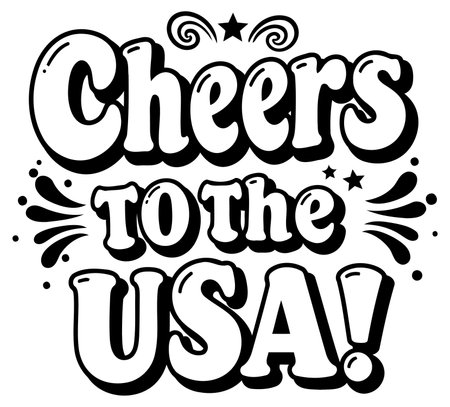 A stylized graphic design of Cheers to the USA with a celebratory theme featuring large. bold lettering and playful design elements.のイラスト素材