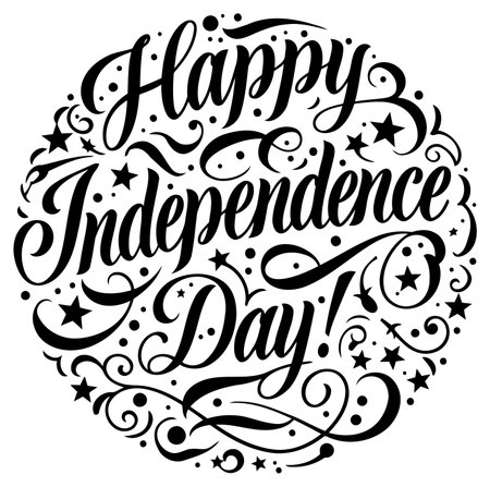 Stylish. black-and-white graphic design emphasizes patriotic sentiment. Suitable for advertising. social media. or editorial use related to the Fourth of July.のイラスト素材