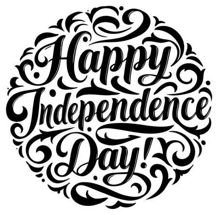 Elegant. decorative typography in a circular format for Independence Day; perfect for posters. invitations. or social media posts related to national pride. Ideal for editorial or advertising use.のイラスト素材