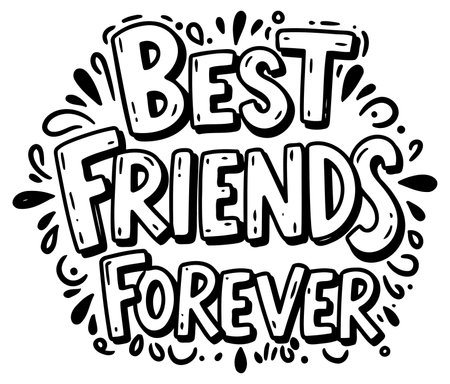 A bold. graphic design featuring the text Best Friends Forever in a fun. cartoon-style font. Ideal for apparel design. social media graphics. or general merchandise.のイラスト素材